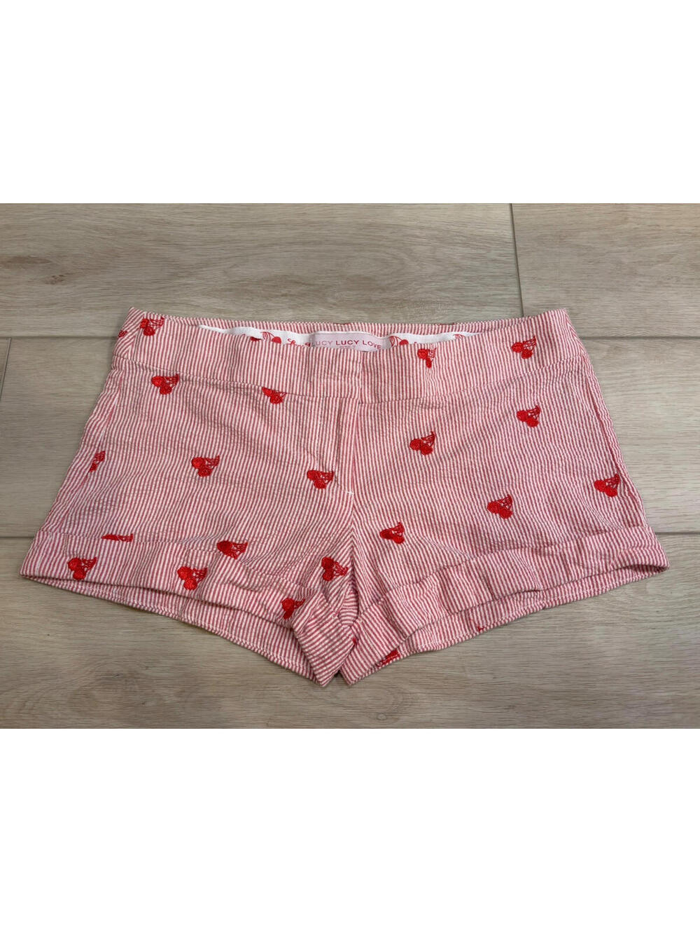 Lucy Love Y2K Vintage Red Stripped Seersucker Cherry Lowrise Shorts Juniors 7